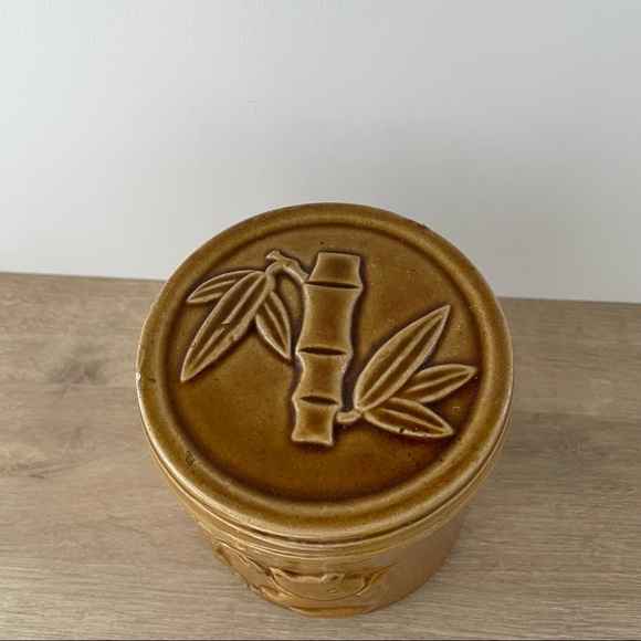 Vintage Glazed Ceramic Tea Canister Panda Bear & Bamboo Design Sheila Fournier - Picture 5 of 10